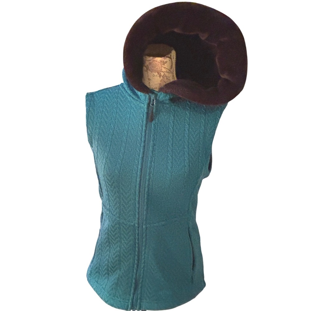 Vintage Y2K ICEBURG‎ Teal Herringbone Hooded Zip Vest Jacket Women's Medium